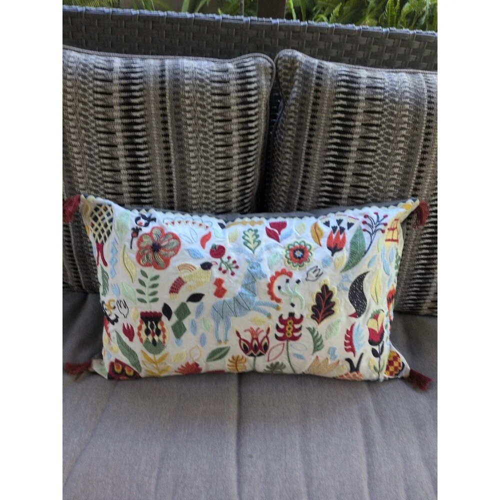 IKEA RODARV 15 X 25 LUMBAR PILLOW SWEDISH Feather/Down EMBROIDERED TASSLES
